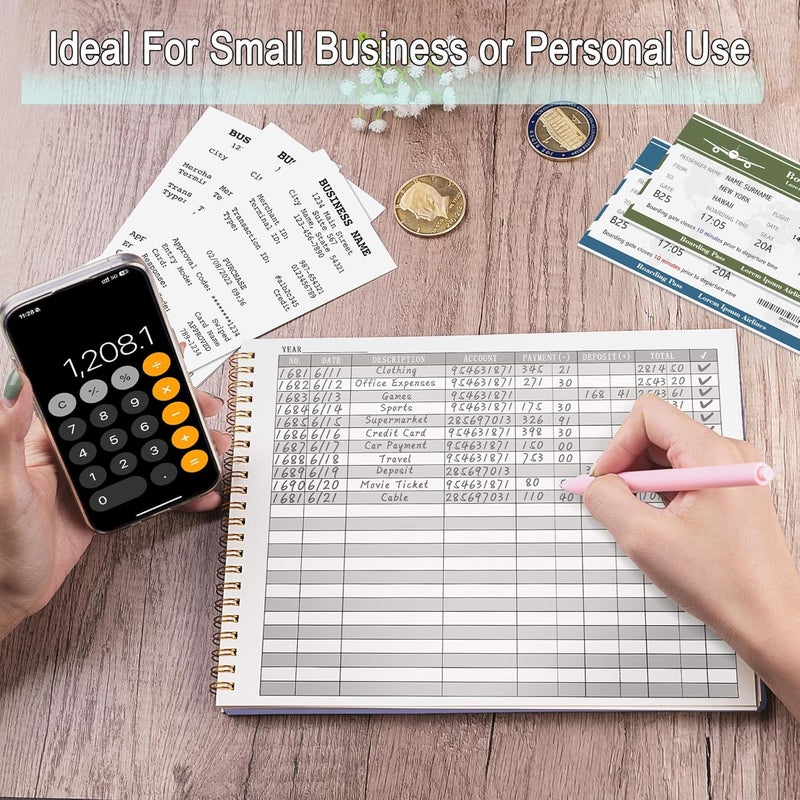 Hautoco Accounting Ledger Book for Small Business Bookkeeping Home Budget Tracking with 2 Storage Pouch, Accounting Log Journal Personal Money Ledger Expense Tracking Notebook 10.1 x 7.8'', Purple - Image 4